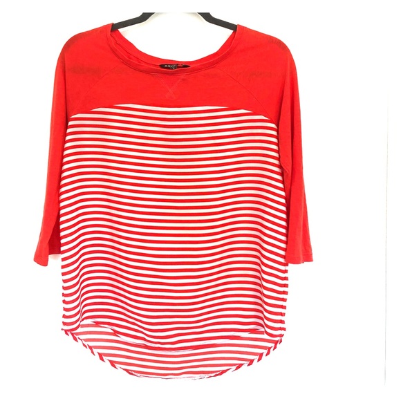 Express red and whit striped 3/4 shirt - Picture 1 of 4